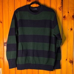 Brandy Melville Green and Black Striped Crewneck Sweater